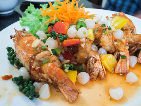 shrimp giant with chili pepper select focusの写真素材