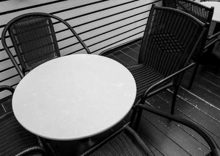black and white table chairの写真素材