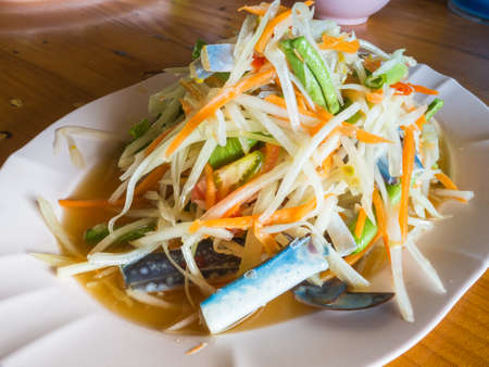 spicy papaya salad with crab thai foodの写真素材