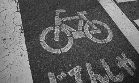 bicycle sign on street in japan black and white toneの写真素材