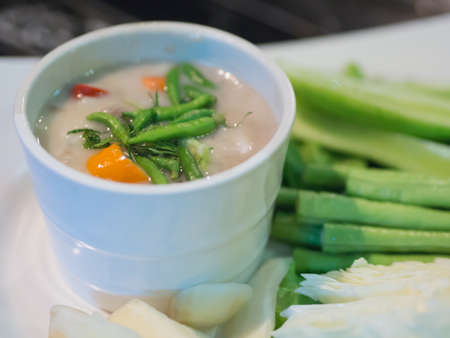 selective focus at chili Herbed Soya Beans with Crabmeat thai foodの写真素材