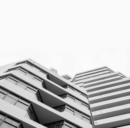 black and white building on white sky