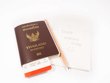 happy time, passport and boarding pass selective focusの写真素材