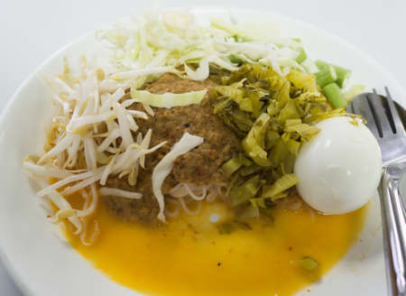 kanom jeen and fish curry sauce - Thai foodの写真素材