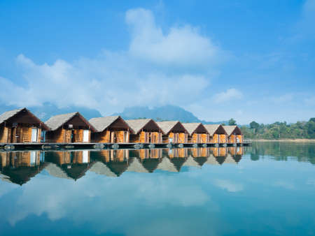 home stay reflection on lake and blue sky, cold toneのeditorial素材