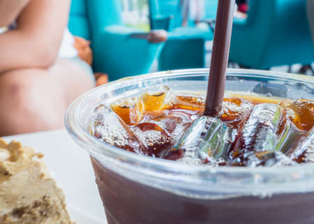 iced americano black coffee in cafeの写真素材