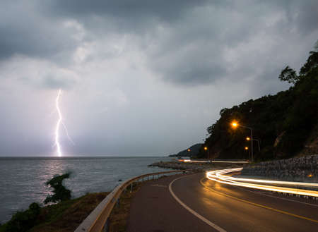 Noen-nangphaya view point, Landmark at Chanthaburi, Thailand: lightning thunderbolt in sea at...