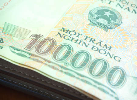 Selective Focus one hundred thousand banknote, money of Vietnamの写真素材