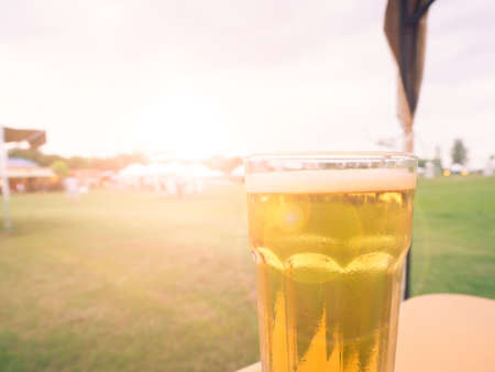 Relax Time, Good beer in garden view in evening at resort, Warm toneの写真素材