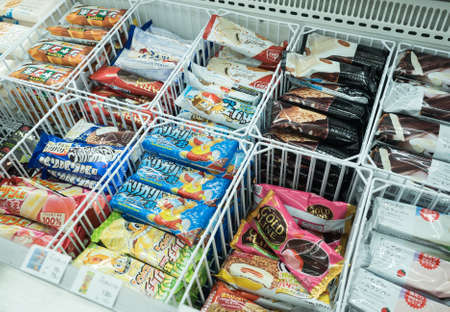 TOKYO, JAPAN - NOVEMBER 30, 2016: Japan ice scream in Freezer at minimart convenience store