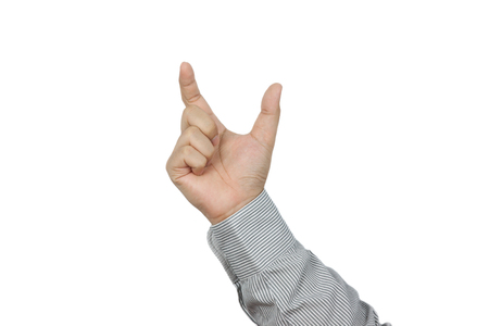 Hand holding something isolated on white backgroundの写真素材