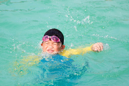 Young boy drowning in the poolの写真素材