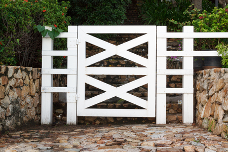 White wooden garden gateの写真素材