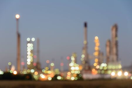 Blur bokeh of oil refinery plant at night timeの写真素材