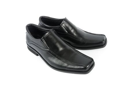 Male leather shoes isolated on white backgroundの写真素材