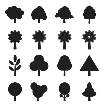 Flat tree icon set illustration on white background.Isolated vector tree simple design of forest.のイラスト素材