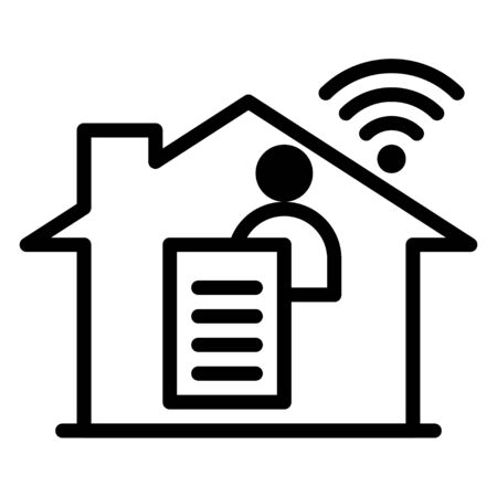 Vector is work at home outline icon with room office report paper and internet wifi on white background.のイラスト素材