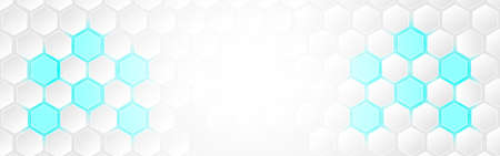 White abstract polygon light blue technology banner background. Vector 3d hexagon paper texture.のイラスト素材