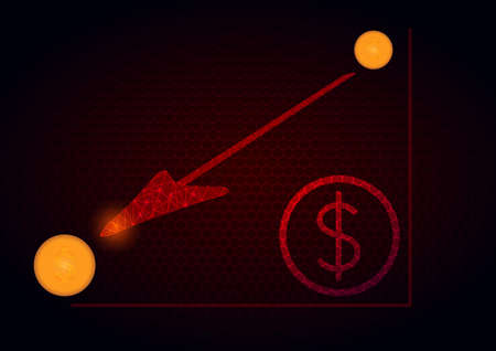 Business graph downtrend chart of money dollar light red pattern polygon background.のイラスト素材