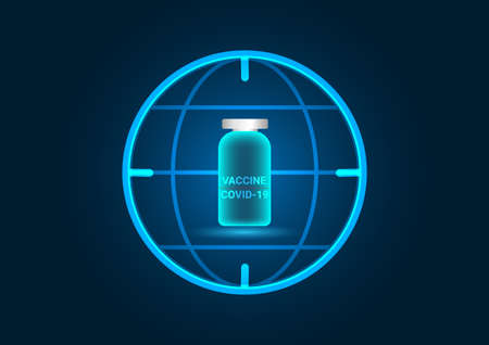 Vector vaccine antivirus concept world 3d light blue technology background.Cure viral and bacterial diseases.のイラスト素材