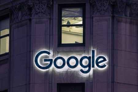 Montreal, Canada - December 22, 2016: Picture of the Google logo on Google headquarters on St. Catherine Street in Montreal, Quebec, Canadaのeditorial素材