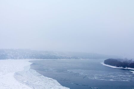 Frozen Danube in Novi Sad, Serbia, seen from Petrovaradin fortressPicture of the iced Danube river taken in Novi Sad, second city of Serbiaの写真素材
