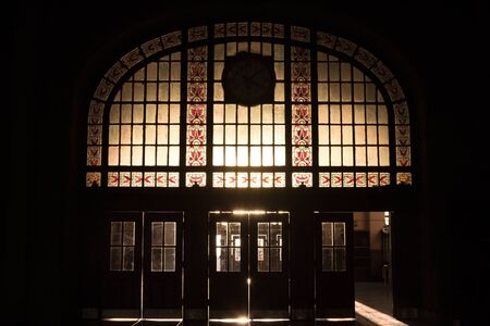 Haydarpasa Train Station's main entrance into the light, the sun Being filtered by art deco stained-glassの写真素材