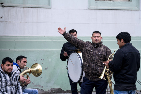 ZRENJANIN, SERBIA - FEBRUARY 28, 2015: Roma music band Rehearsing before a wedding performance