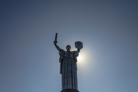 Zoom on the face of Mother Motherland monument, a share of Museum of the Great Patriotic War in Kiev, Ukraineのeditorial素材