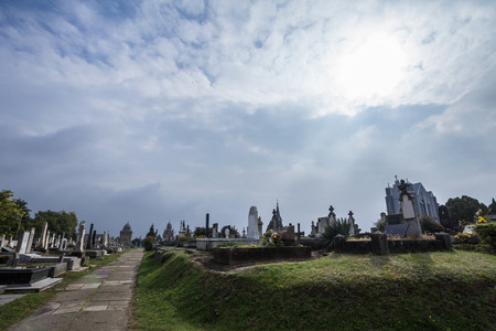 Catholic cemetery of Subotica in Serbia, on the Hungarian border, into the light was cloudy day,...