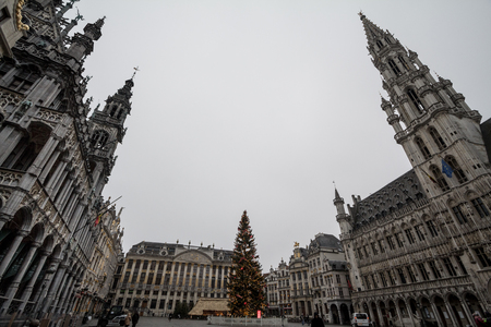 BRUSSELS, BELGIUM - JANUARY 1, 2017: Grand Place (Brussels Main Square) taken in the early morning at the end of NYE celebrations. This square is one of Brussels main landmarkのeditorial素材