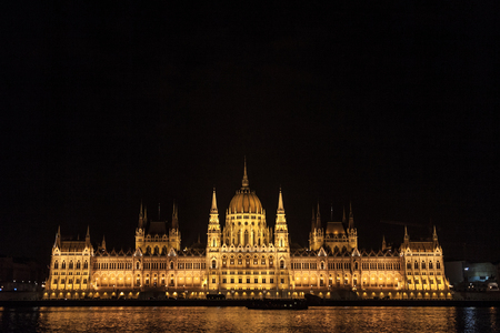 Hungarian Parliament (Orszaghaz) in Budapest, capital city of Hungary, taken during a dark night. The Parliament, of a gothic style, is the most iconic landmark of the cityのeditorial素材