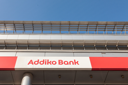 BELGRADE, SERBIA - APRIL 29, 2018: Logo of Addiko Bank on their local headquarters for Serbia. Formerly Hypo Alpe Adria, Addiko is an Austrian banking group spread in Southeastern Europeのeditorial素材