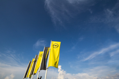 BELGRADE, SERBIA - JULY 29, 2018: Opel logo on their main dealership store Belgrade. Opel is a...