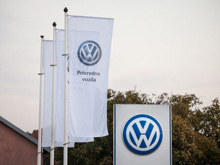 BELGRADE, SERBIA - SEPTEMBER 13, 2018: Volkswagen logo on their main dealership store Belgrade. Volkswagen is a German car and automotive manufacturer

Picture of the Volkswagen sign with their logo on their car dealership in New Belgrade, taken at sunsetのeditorial素材