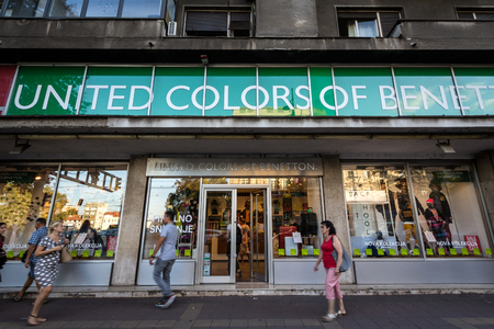 BELGRADE, SERBIA - SEPTEMBER 12, 2018: United Colors of Benetton logo on their main shop in Belgrade Benetton Group is one of the biggest textile and clothing corporations in the World

Picture of the United Colors of Benetton logo on a sign on their mainのeditorial素材