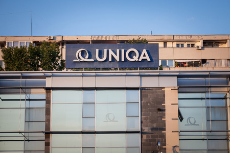BELGRADE, SERBIA - SEPTEMBER 19, 2018: Uniqa insurance logo on  their main office in New Belgrade. Uniqa group is an Austrian Insurance multinational corporation, spread in Balkans

picture of a Sign with the Uniqa logo on one of their main offices for Beのeditorial素材