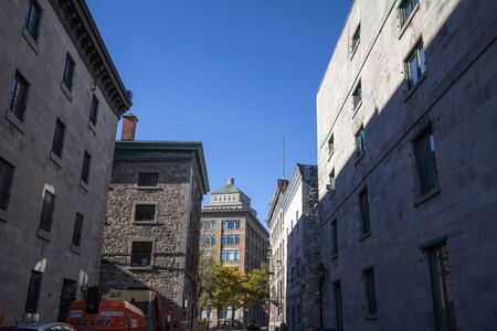 MONTREAL, CANADA - NOVEMBER 4, 2018: Royal Bank skyscraper taken from a nearby street in the district of the Old Montreal, or Vieux Montreal, in the city of Montreal, the main city of Quebecのeditorial素材