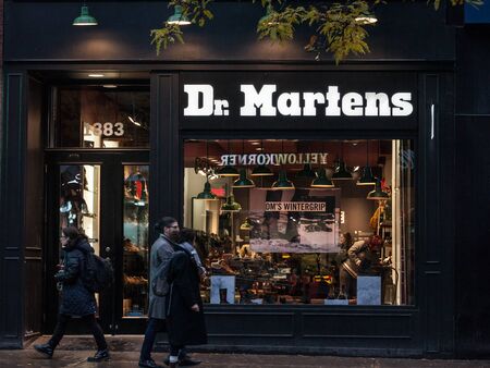 MONTREAL, CANADA - NOVEMBER 5, 2018: Dr Martens logo on their main shop for Montreal, Quebec. Dr Martens is a British footwear, shoes and apparel companyのeditorial素材