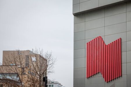 MONTREAL, CANADA - NOVEMBER 6, 2018: Logo of the National Bank of Canada, on their headquarters for Montreal, Quebec. Also known as Banque Nationale, It is one of the largest Canadian banksのeditorial素材
