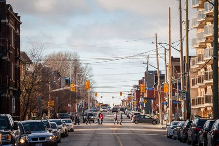 OTTAWA, CANADA - NOVEMBER 11, 2018: Typical north American residential street in autumn in Centretown, Ottawa, Ontario, during the afternoon with cars parkedのeditorial素材