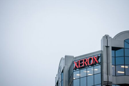 MONTREAL, CANADA - NOVEMBER 6, 2018: Xerox Corporation logo in front of their main office for...