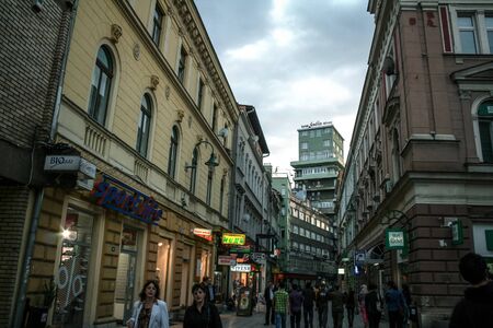 SARAJEVO, BOSNIA - JUNE 4, 2008: Ulica Ferhadija street in the city center with a crowd of...