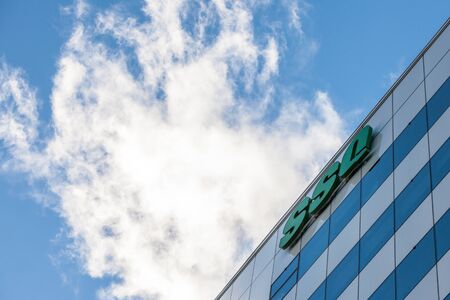 MONTREAL, CANADA - NOVEMBER 8, 2018: SSQ Assurance logo on their office in Longueuil, Montreal, Quebec. Also known as Services de Sante du Quebec, SSQ is a Canadian insurance & financial services companyのeditorial素材
