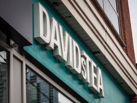 TORONTO, CANADA - NOVEMBER 13, 2018: DavidsTea logo in front of their shop in Toronto, Ontario....