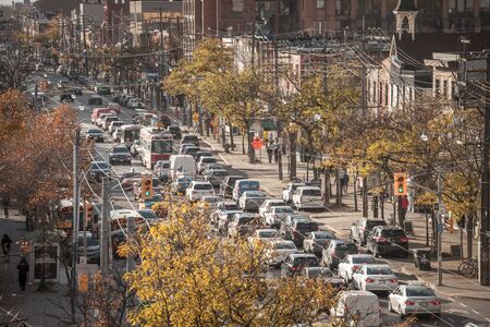 TORONTO, CANADA - NOVEMBER 13, 2018: Traffic jam on College Street in Downtown Toronto, Ontario, Canada, made of cars and streetcars, during rush hour

Picture of a traffic jam, consisting of a wide range of vehicles, including cars, buses and streetcars,のeditorial素材