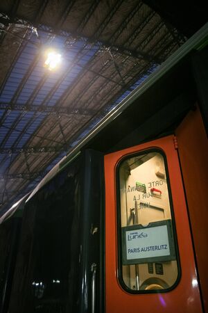 PARIS, FRANCE - DECEMBER 23, 2007: Door of a couchette passenger car from the Intercites Corail...