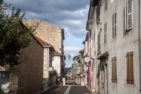 BOURGOIN-JALLIEU, FRANCE - JULY 17, 2019: Old traditional French architecture buildings in a pedestrian commercial street of Bourgoin-Jallieu, with the signs of restaurants and shops

Picture of some old traditional french buildings in a pedestrian streetのeditorial素材
