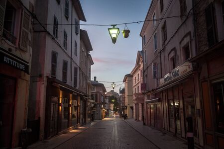 BOURGOIN-JALLIEU, FRANCE - JULY 16, 2019: Rue de la Liberte, an empty pedestrian street with...