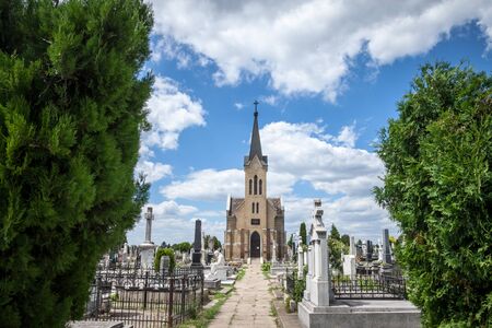 SUBOTICA, SERBIA - JULY 1, 2018: Catholic cemetery of Subotica, in Serbia, on the Hungarian border,...